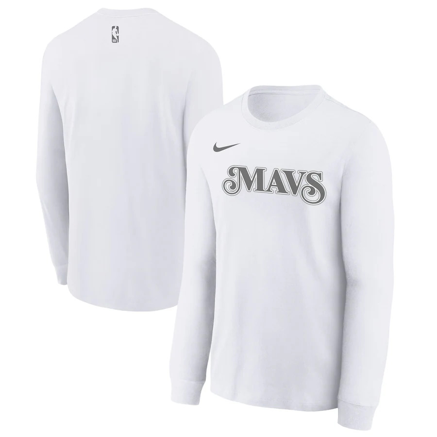 Men's Dallas Mavericks White 2024/25 City Edition Essential Logo Long Sleeve T-Shirt Men's Dallas Mavericks White 2024/25 City Edition Essential Logo Long Sleeve T-Shirt